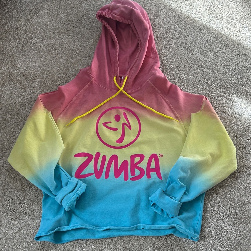 Zumba Fitness Ombre Cold Shoulder Hoodie in Pink Yellow Blue